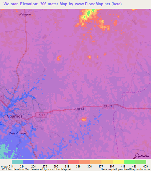 Wolotan,Liberia Elevation Map
