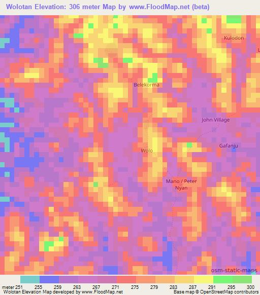 Wolotan,Liberia Elevation Map