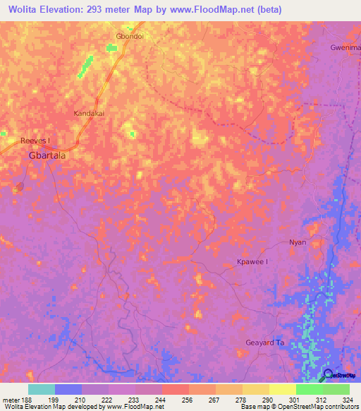 Wolita,Liberia Elevation Map