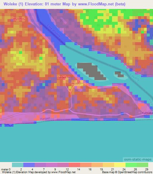 Woleke (1),Liberia Elevation Map