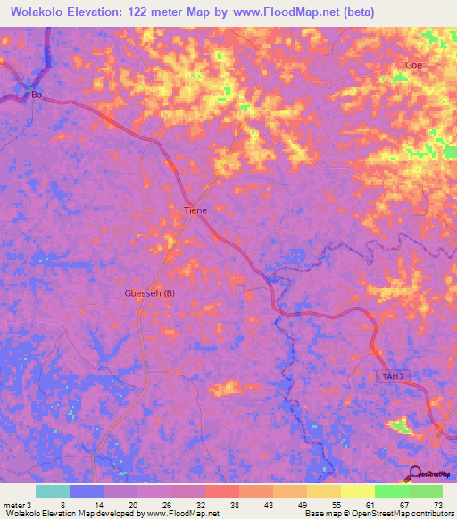 Wolakolo,Liberia Elevation Map