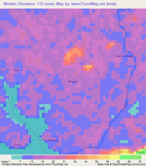 Wolako,Liberia Elevation Map