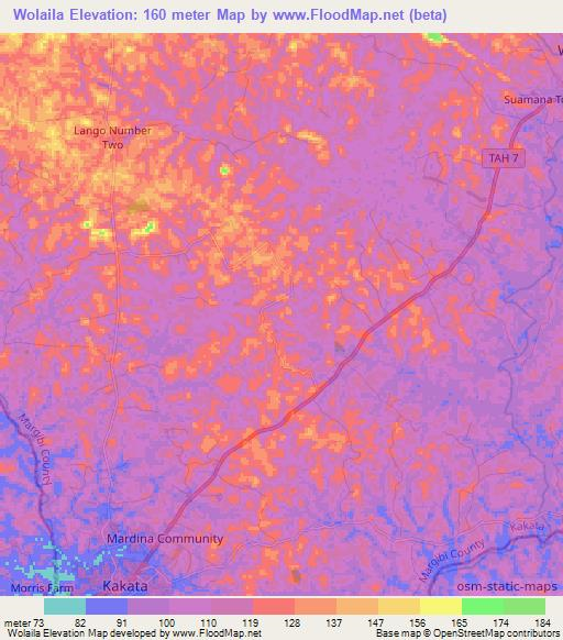 Wolaila,Liberia Elevation Map