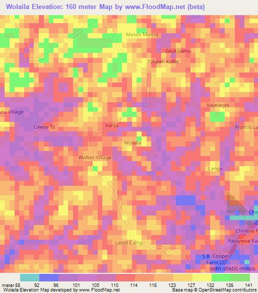Wolaila,Liberia Elevation Map