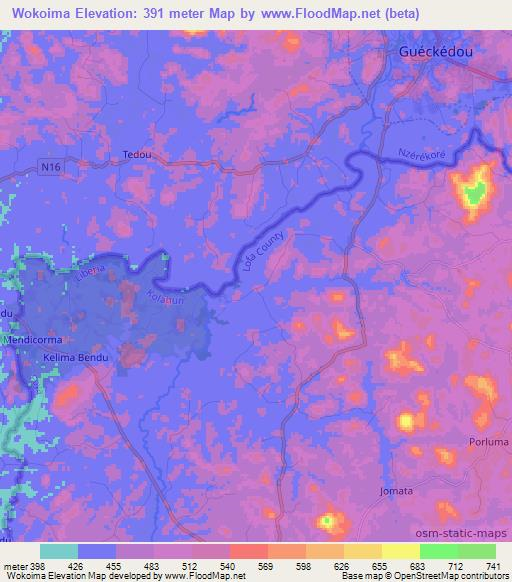 Wokoima,Liberia Elevation Map