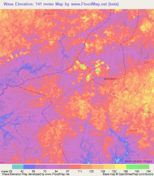 Wase,Liberia Elevation Map