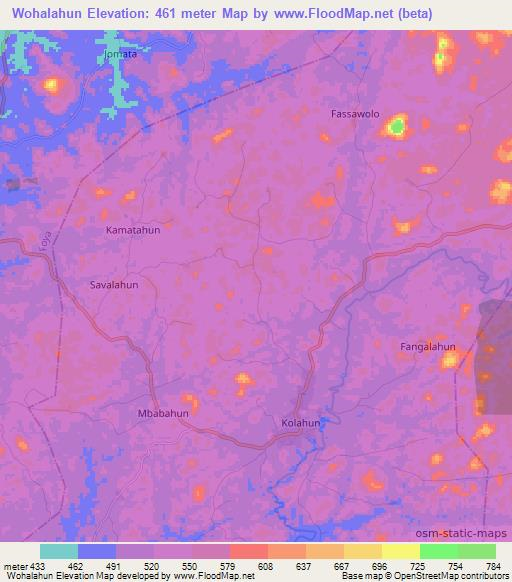 Wohalahun,Liberia Elevation Map