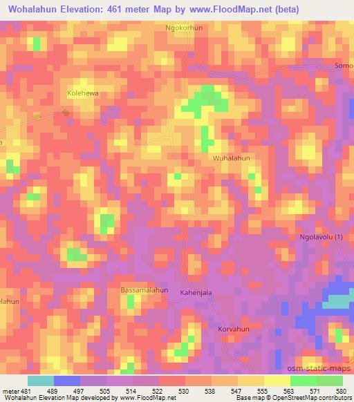 Wohalahun,Liberia Elevation Map