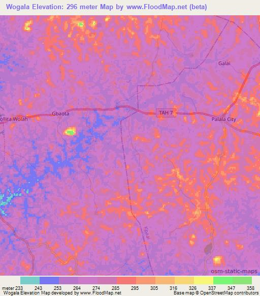 Wogala,Liberia Elevation Map