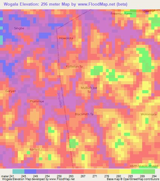 Wogala,Liberia Elevation Map