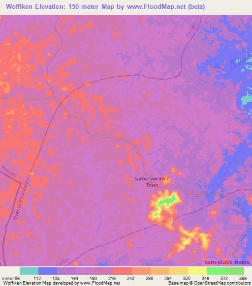 Woffiken,Liberia Elevation Map
