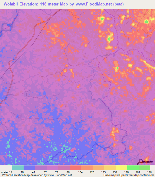 Wofabli,Liberia Elevation Map