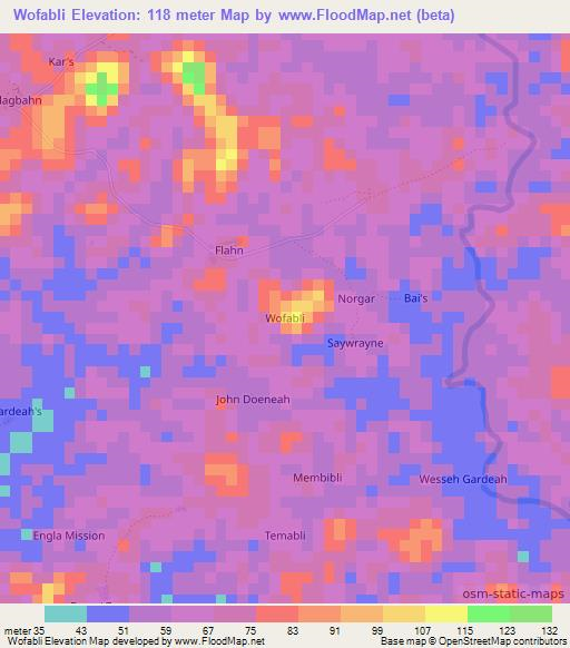Wofabli,Liberia Elevation Map