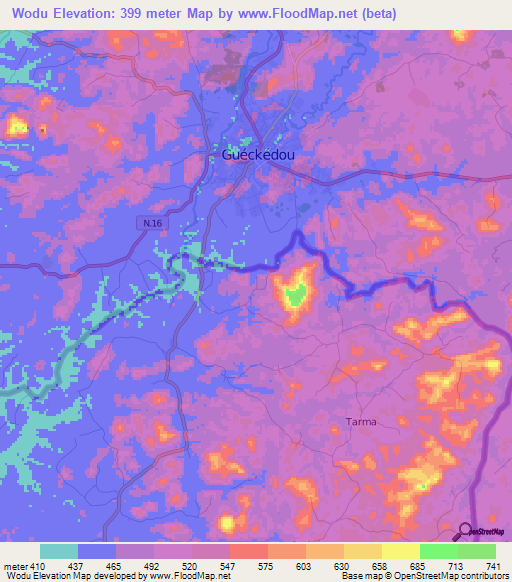 Wodu,Liberia Elevation Map