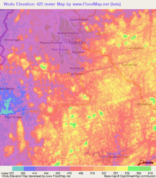 Wodu,Liberia Elevation Map