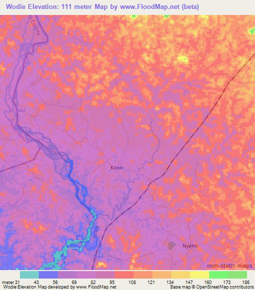 Wodie,Liberia Elevation Map