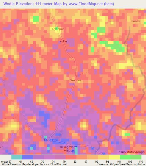 Wodie,Liberia Elevation Map