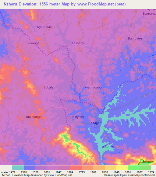 Nzheru,Uganda Elevation Map