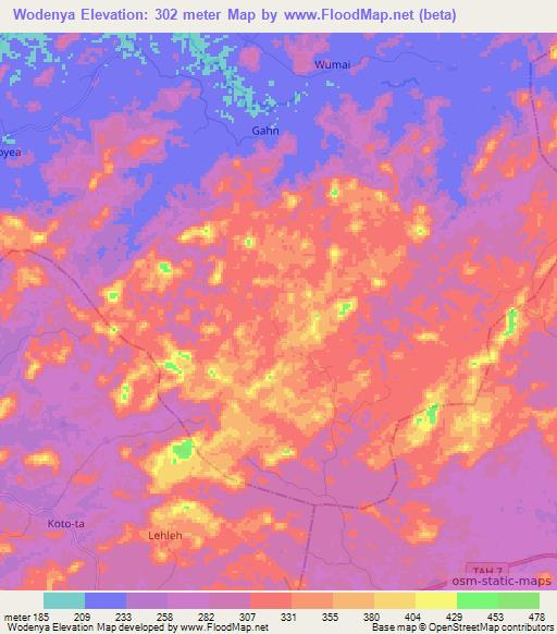 Wodenya,Liberia Elevation Map