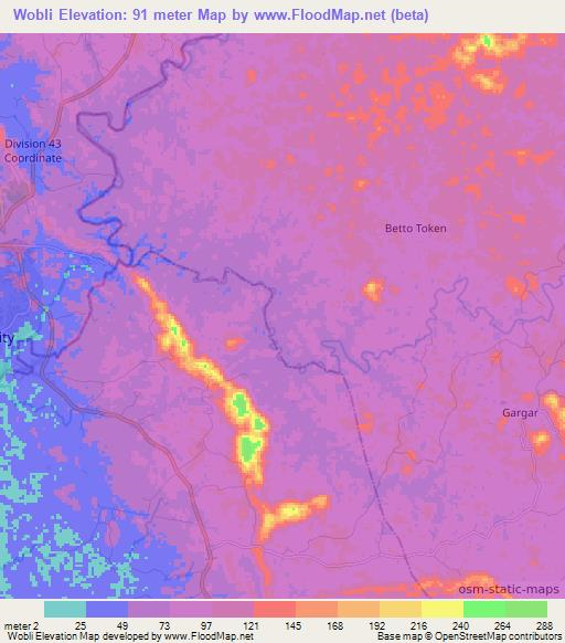 Wobli,Liberia Elevation Map