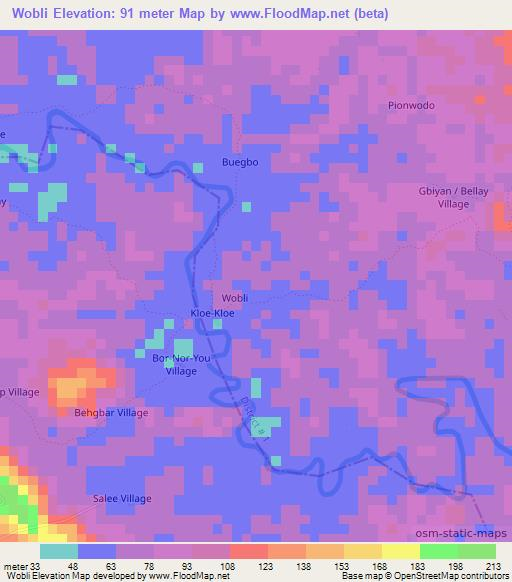 Wobli,Liberia Elevation Map