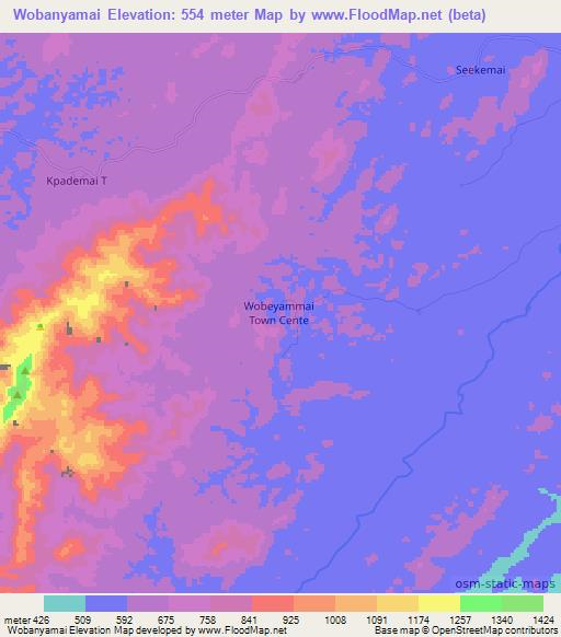 Wobanyamai,Liberia Elevation Map