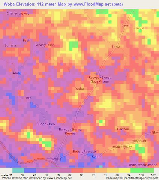 Woba,Liberia Elevation Map