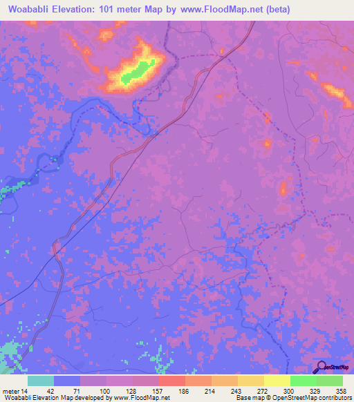 Woababli,Liberia Elevation Map