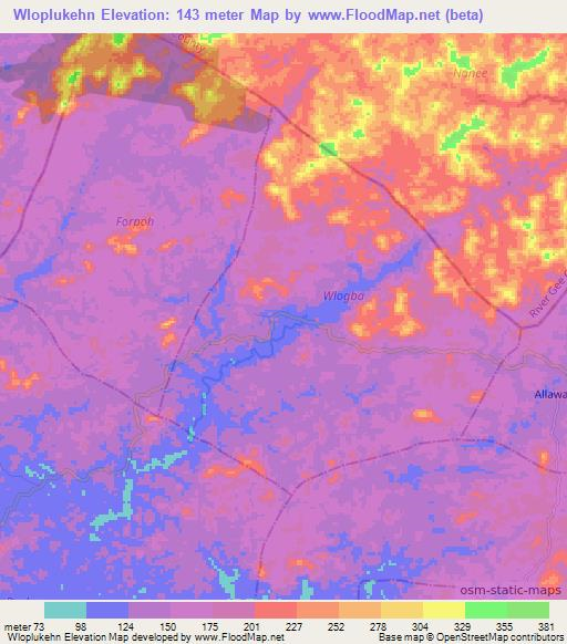 Wloplukehn,Liberia Elevation Map