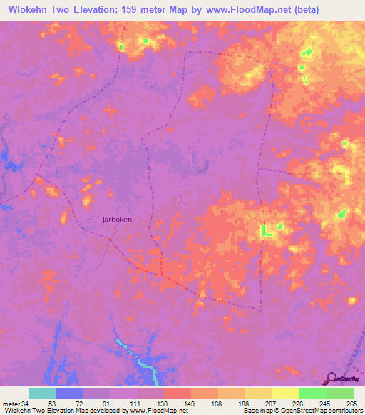 Wlokehn Two,Liberia Elevation Map