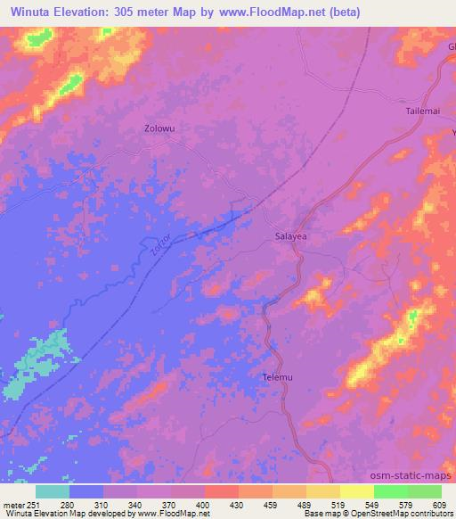 Winuta,Liberia Elevation Map