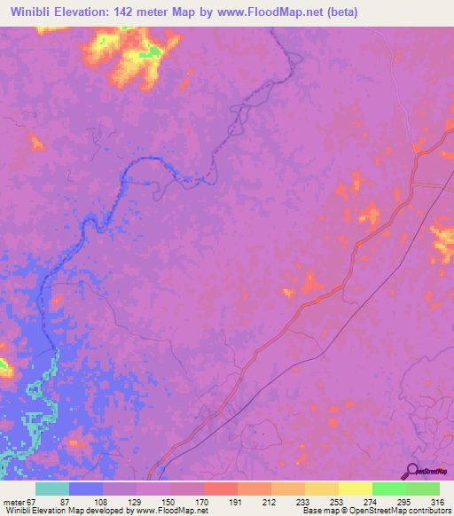 Winibli,Liberia Elevation Map
