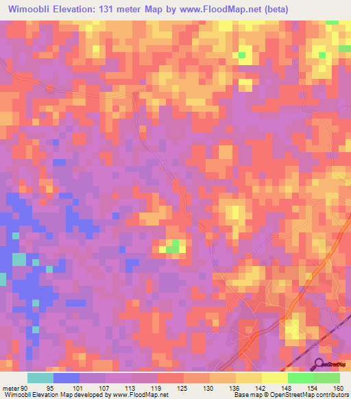 Wimoobli,Liberia Elevation Map