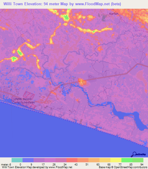 Willi Town,Liberia Elevation Map