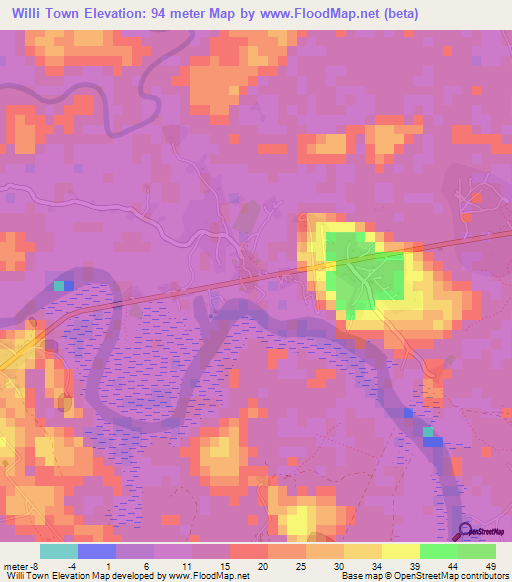 Willi Town,Liberia Elevation Map