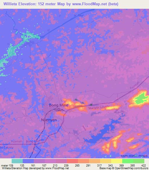 Willieta,Liberia Elevation Map