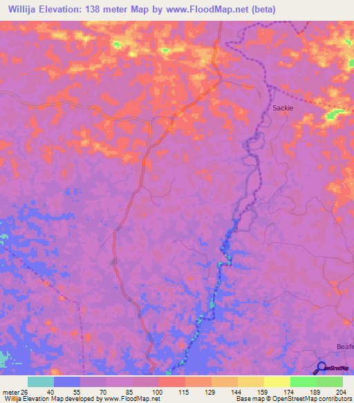 Willija,Liberia Elevation Map