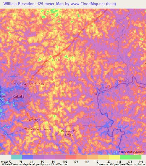 Willieta,Liberia Elevation Map