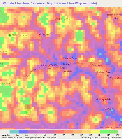 Willieta,Liberia Elevation Map