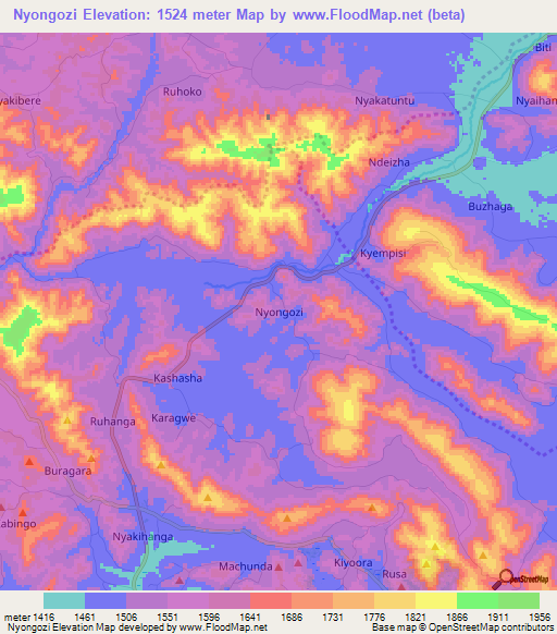 Nyongozi,Uganda Elevation Map