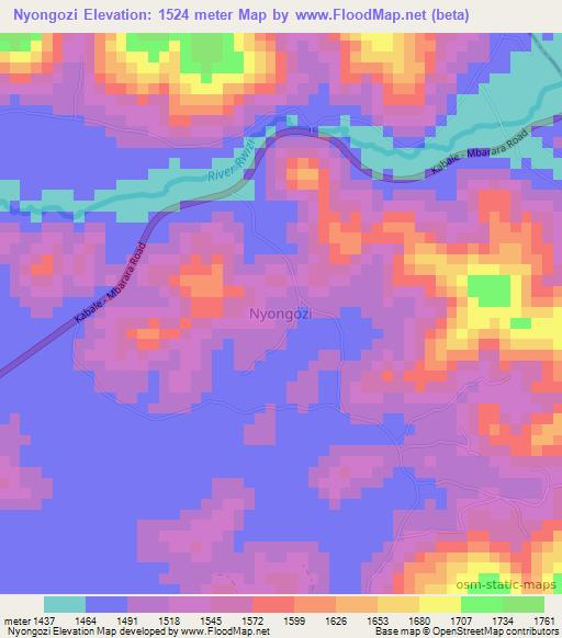 Nyongozi,Uganda Elevation Map