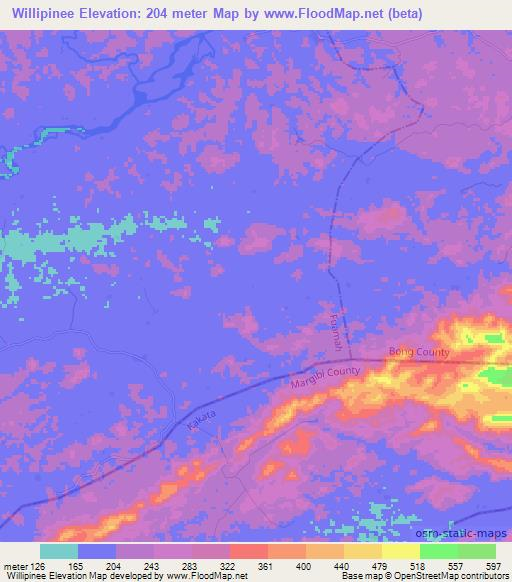 Willipinee,Liberia Elevation Map