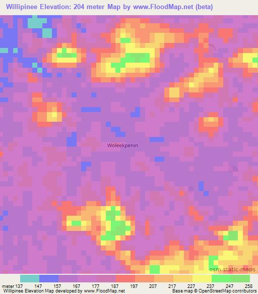 Willipinee,Liberia Elevation Map