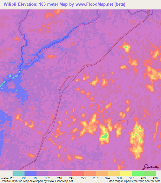 Wilibli,Liberia Elevation Map