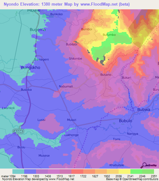 Nyondo,Uganda Elevation Map