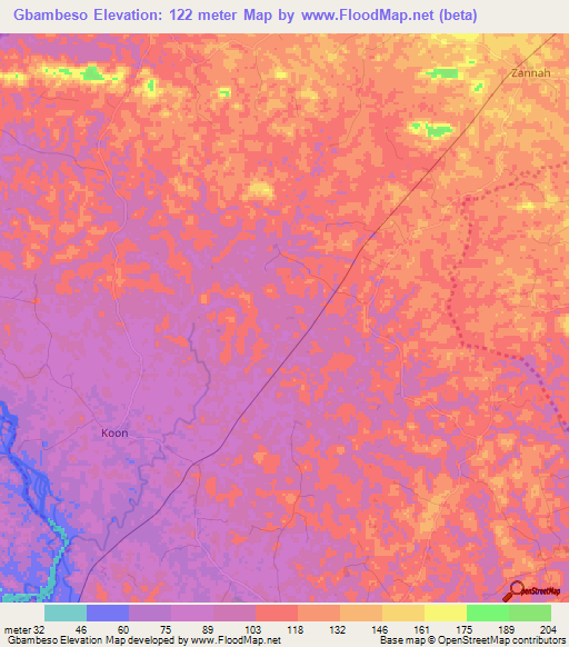 Gbambeso,Liberia Elevation Map