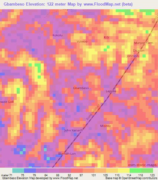 Gbambeso,Liberia Elevation Map