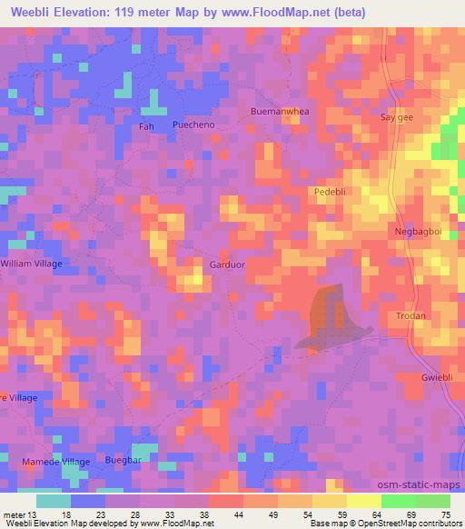 Weebli,Liberia Elevation Map
