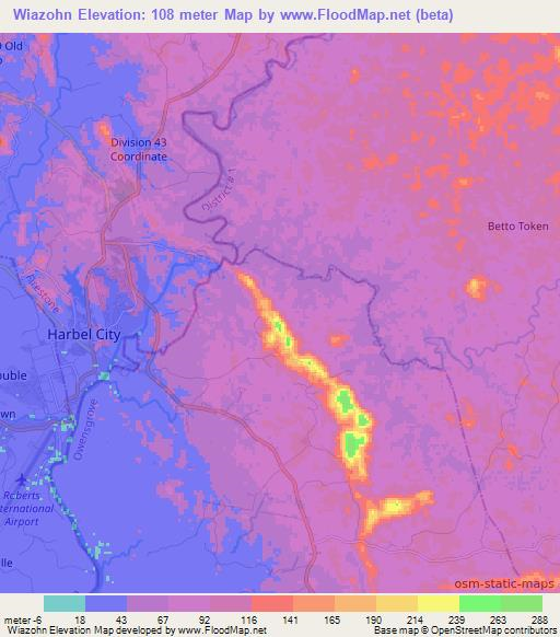 Wiazohn,Liberia Elevation Map