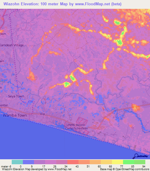 Wiazohn,Liberia Elevation Map